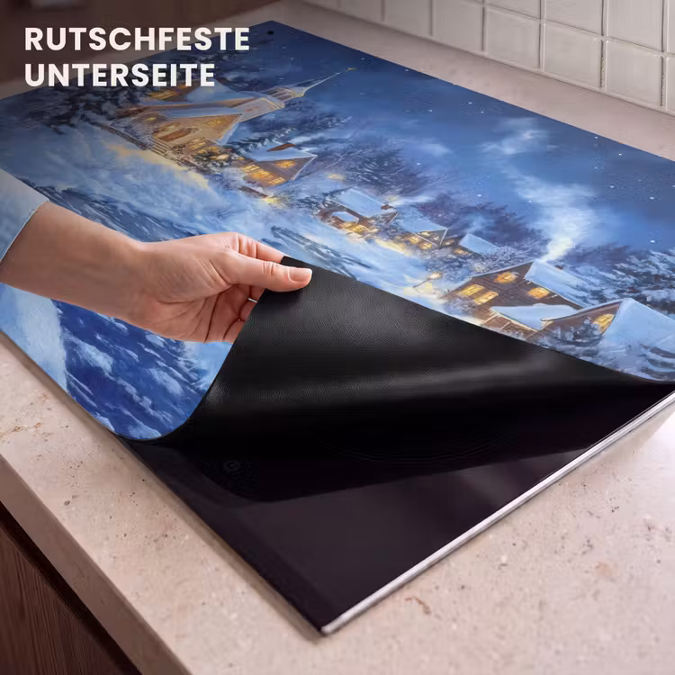 2-in-1 Herdabdeckplatte & Spritzschutz - Winterabend - Weihnachtsdorf - Dunkelheit - Winteravond - Kerstdorp - Donker Inductie beschemer met haakjes klein