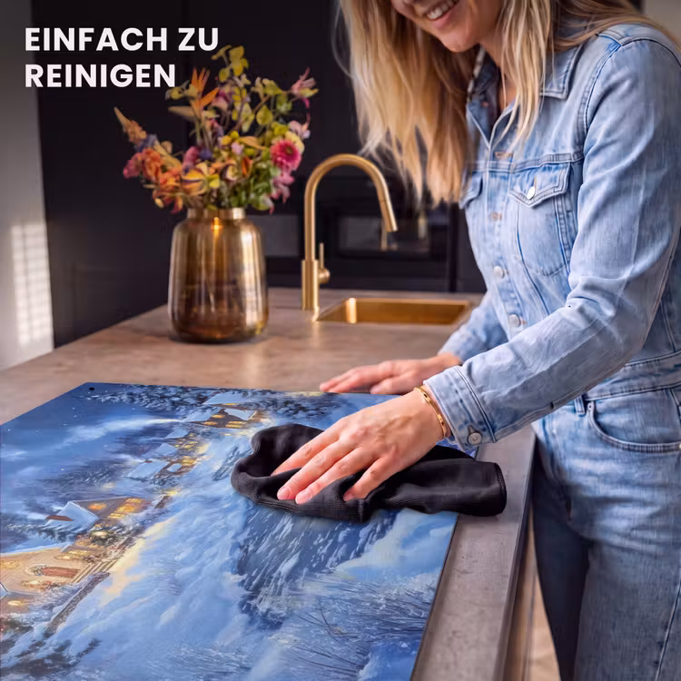 2-in-1 Herdabdeckplatte & Spritzschutz - Winterabend - Weihnachtsdorf - Dunkelheit - Winteravond - Kerstdorp - Donker Inductie beschemer met haakjes klein