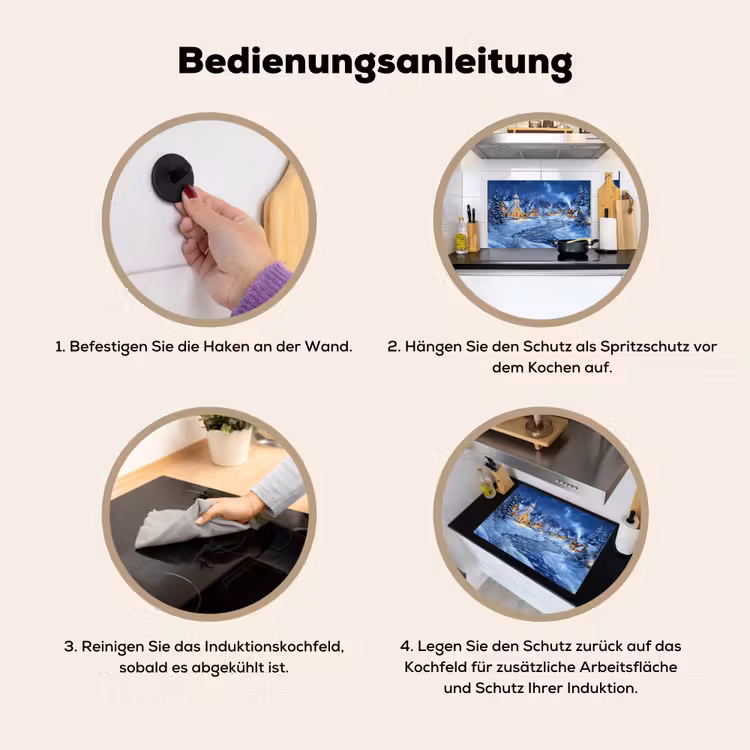 2-in-1 Herdabdeckplatte & Spritzschutz - Winterabend - Weihnachtsdorf - Dunkelheit - Winteravond - Kerstdorp - Donker Inductie beschemer met haakjes klein