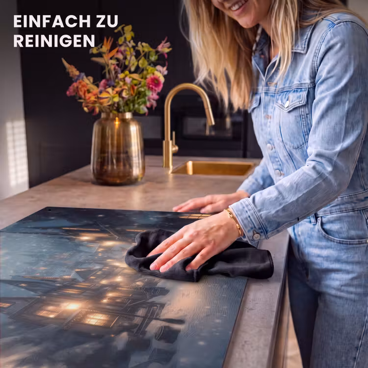 2-in-1 Herdabdeckplatte & Spritzschutz - Winterdorf - Schnee - Dunkelheit - Winterdorp - Sneeuw - Donker Inductie beschemer met haakjes klein