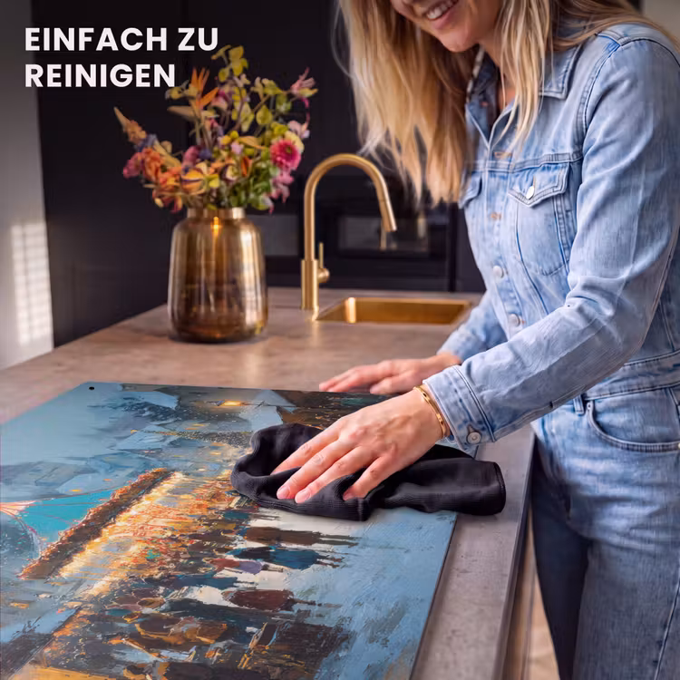 2-in-1 Herdabdeckplatte & Spritzschutz - Wintermarkt - Dorf - Farbenfroh - Winterkermis - Dorp - Kleurrijk Inductie beschemer met haakjes klein