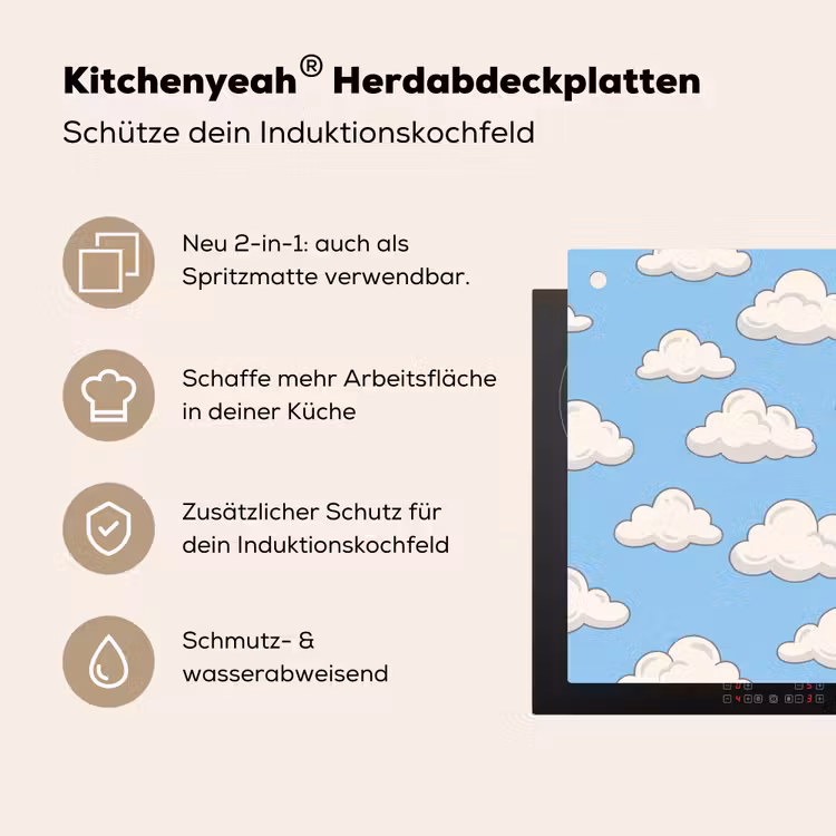 Wolk - Cartoon - Lucht - Blauw - Wit Inductie beschemer met haakjes klein -ky-usp-de