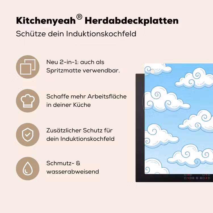 Wolk - Lucht - Cartoon - Blauw - Wit Inductie beschemer met haakjes klein -ky-usp-de