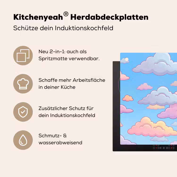 Wolk - Lucht - Natuur - Illustratie - Pastel Inductie beschemer met haakjes klein -ky-usp-de
