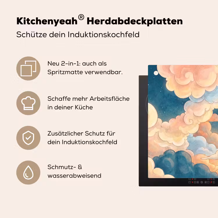 Wolk - Lucht - Natuur - Illustratief - Oranje Inductie beschemer met haakjes klein -ky-usp-de