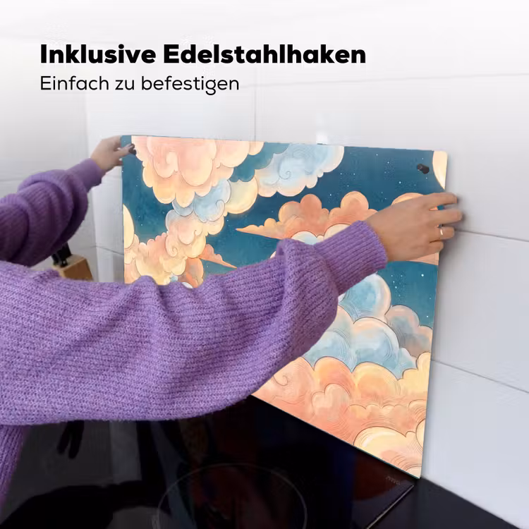 Wolk - Lucht - Natuur - Illustratief - Oranje Inductie beschemer met haakjes klein -ky-ophangen-de