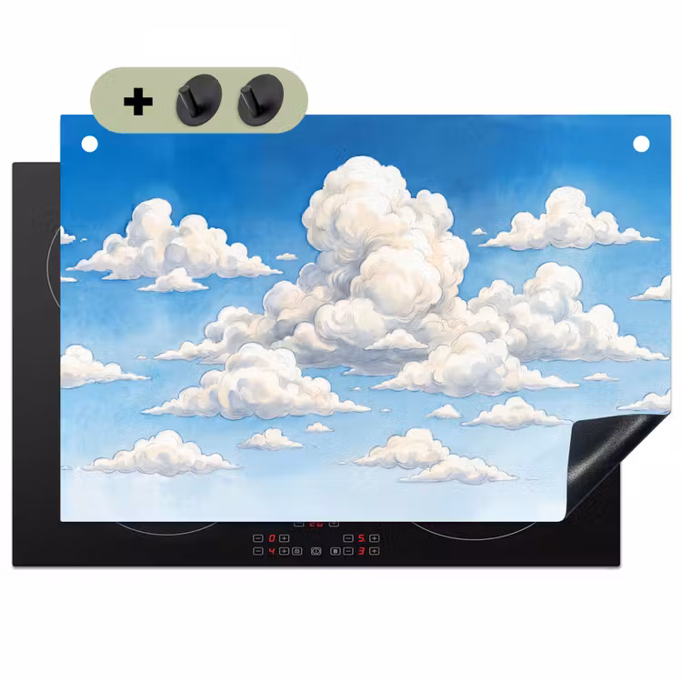 Wolken - Blauwe lucht - Natuur - Modern - Wit Inductie beschemer met haakjes klein -3d