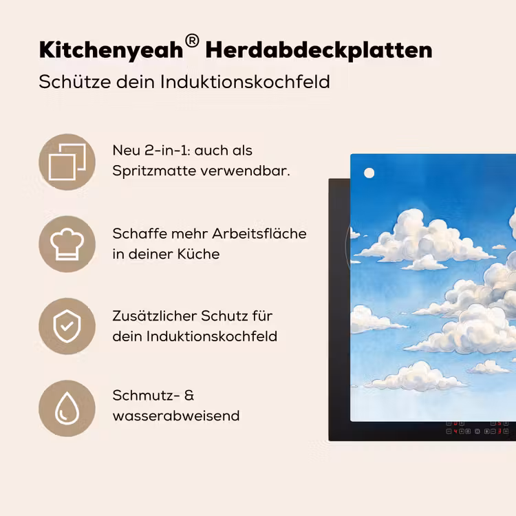 Wolken - Blauwe lucht - Natuur - Modern - Wit Inductie beschemer met haakjes klein -ky-usp-de