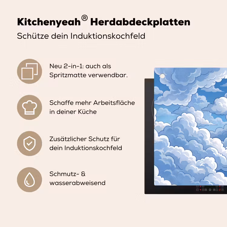 Wolken - Hemel - Abstract - Wit Inductie beschemer met haakjes klein -ky-usp-de