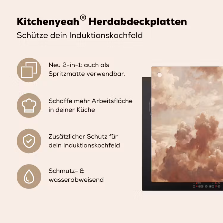 Wolken - Lucht - Natuur - Modern - Bruin Inductie beschemer met haakjes klein -ky-usp-de