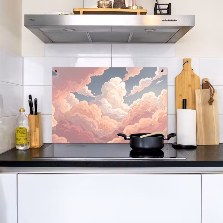 Wolken - Lucht - Natuur - Pastel - Roze Inductie beschemer met haakjes klein -sfeer2