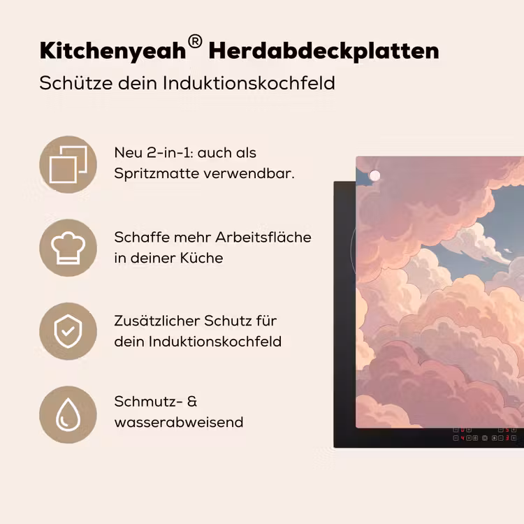 Wolken - Lucht - Natuur - Pastel - Roze Inductie beschemer met haakjes klein -ky-usp-de