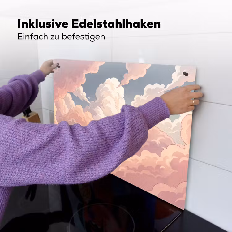 Wolken - Lucht - Natuur - Pastel - Roze Inductie beschemer met haakjes klein -ky-ophangen-de
