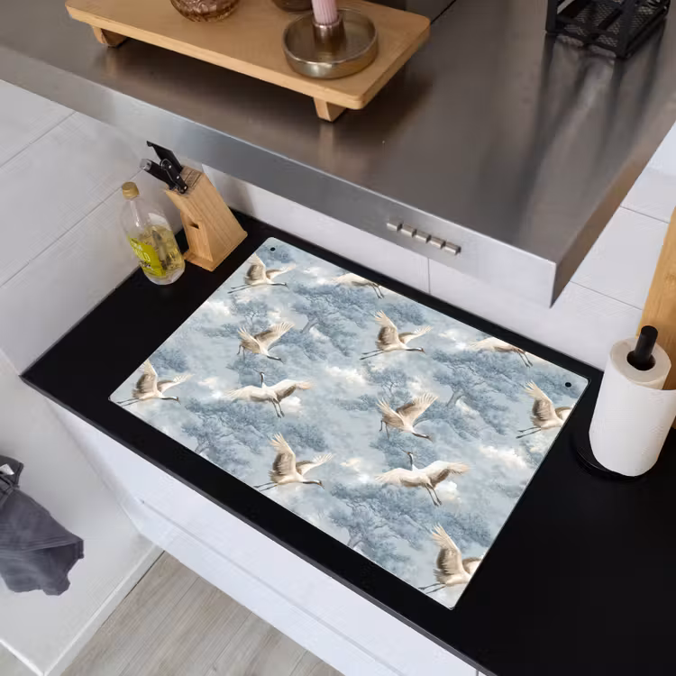 Wolken - Kraanvogels - Blauw Inductie beschemer met haakjes klein 777 -sfeer1