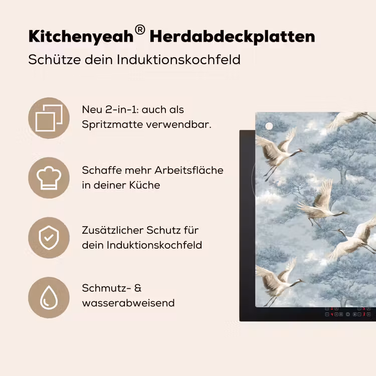 Wolken - Kraanvogels - Blauw Inductie beschemer met haakjes klein 777 -ky-usp-de