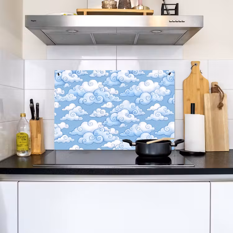 Wolken - Patroon - Hemel - Illustratie - Wit Inductie beschemer met haakjes klein -sfeer2