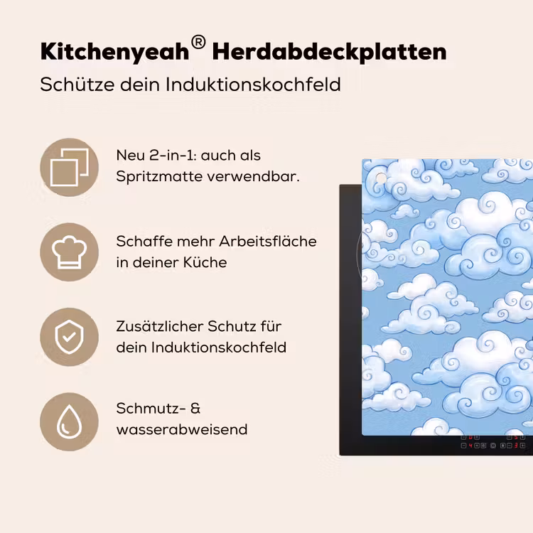 Wolken - Patroon - Hemel - Illustratie - Wit Inductie beschemer met haakjes klein -ky-usp-de