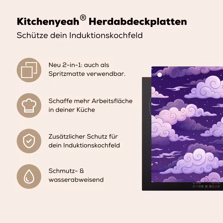 Wolken - Nacht - Natuur - Abstract - Paars Inductie beschemer met haakjes klein -ky-usp-de