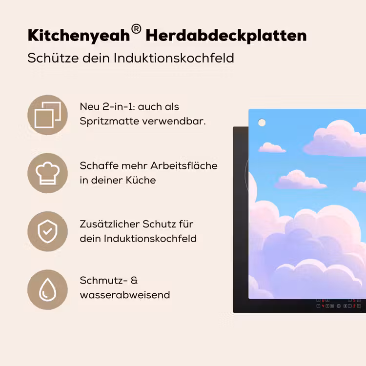 Wolken - Roze - Blauw - Natuur - Modern Inductie beschemer met haakjes klein -ky-usp-de
