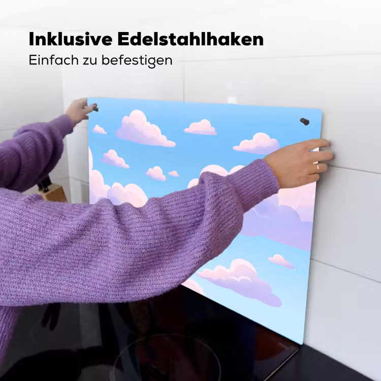 Wolken - Roze - Blauw - Natuur - Modern Inductie beschemer met haakjes klein -ky-ophangen-de