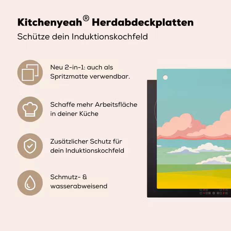 Wolken - Roze - Natuur - Modern - Pastel Inductie beschemer met haakjes klein -ky-usp-de