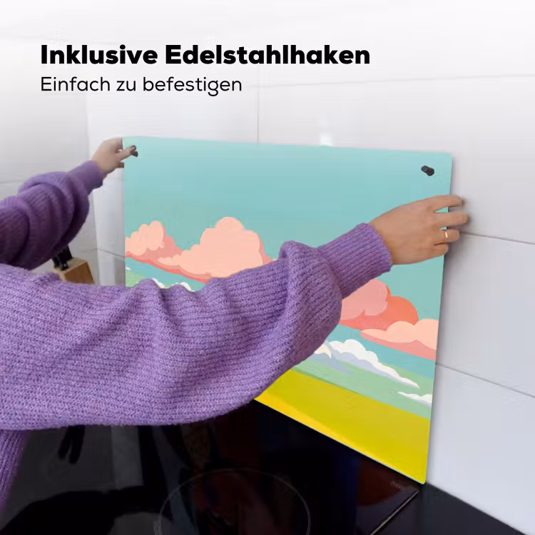 Wolken - Roze - Natuur - Modern - Pastel Inductie beschemer met haakjes klein -ky-ophangen-de
