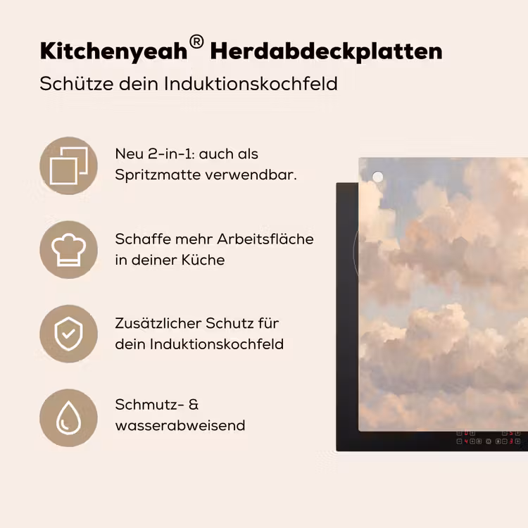 Wolken - Zacht - Natuur - Klassiek - Beige Inductie beschemer met haakjes klein -ky-usp-de