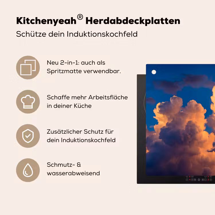 Wolken - Zonsondergang - Natuur - Oranje - Blauw Inductie beschemer met haakjes klein -ky-usp-de