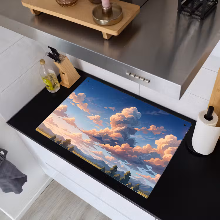 Wolken - Daghemel - Natuur - Illustratie - Oranje Inductie beschemer met haakjes klein -sfeer1
