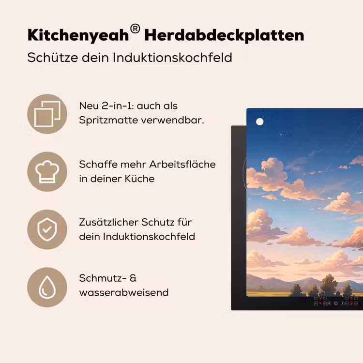 Wolken - Daghemel - Natuur - Illustratie - Oranje Inductie beschemer met haakjes klein -ky-usp-de