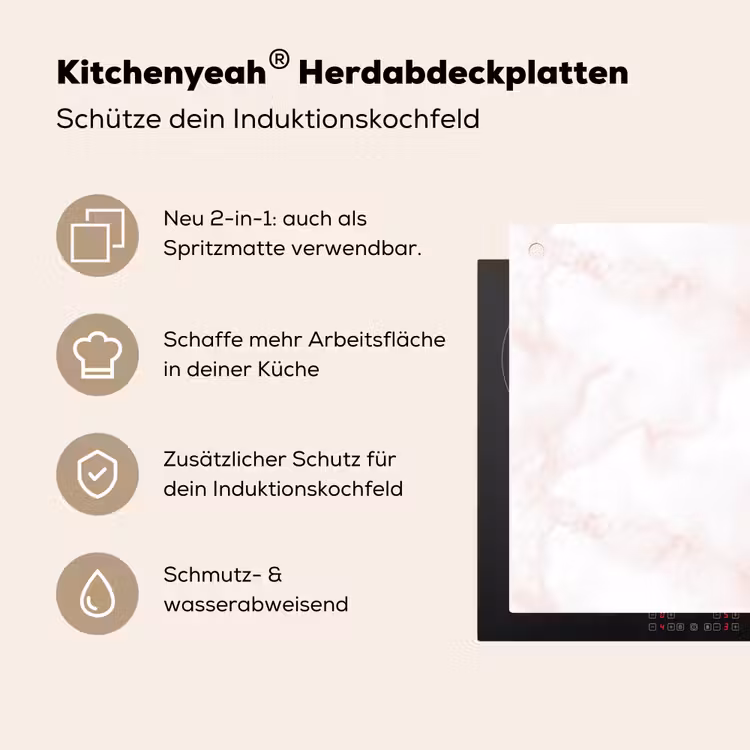 Wolkenstructuur - Roze - Marmer Inductie beschemer met haakjes klein 777 -ky-usp-de