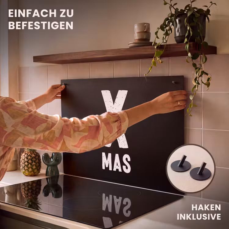 2-in-1 Herdabdeckplatte & Spritzschutz - Xmas - Weihnachten - Schwarz - Vintage - Zitate - Xmas - Kerst - Zwart - Vintage - Quotes Inductie beschemer met haakjes klein