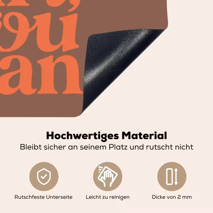 Yes girl you can - Oranje - Bruin Inductie beschemer met haakjes klein -ky-onderkant-de