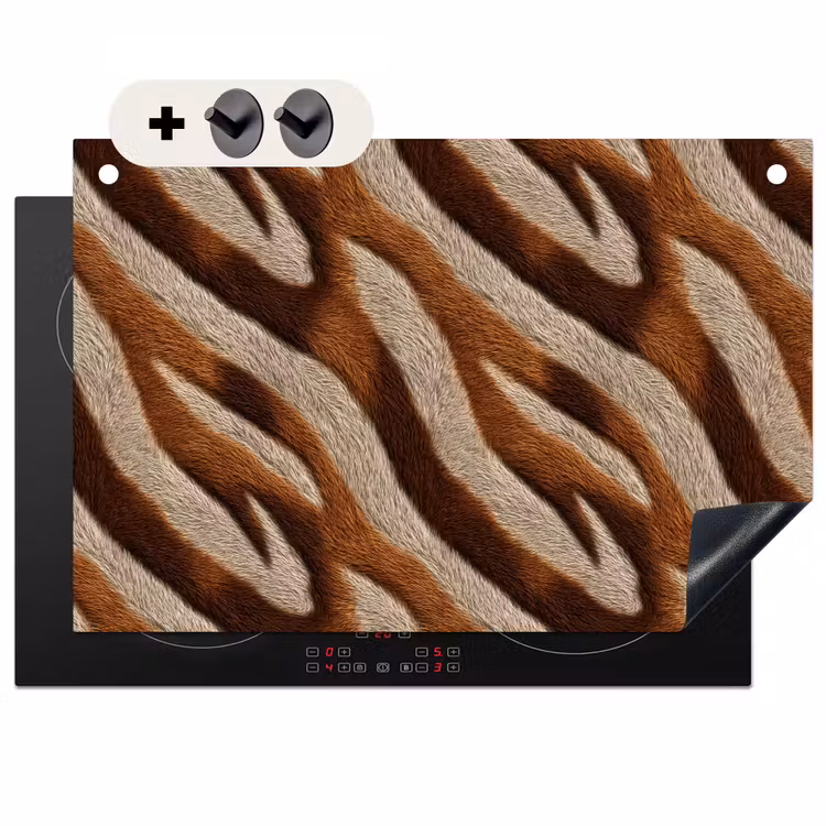 2-in-1 Herdabdeckplatte & Spritzschutz - Zebra – Braun – Muster - Zebra - Bruin - Patroon Inductie beschemer met haakjes klein 777