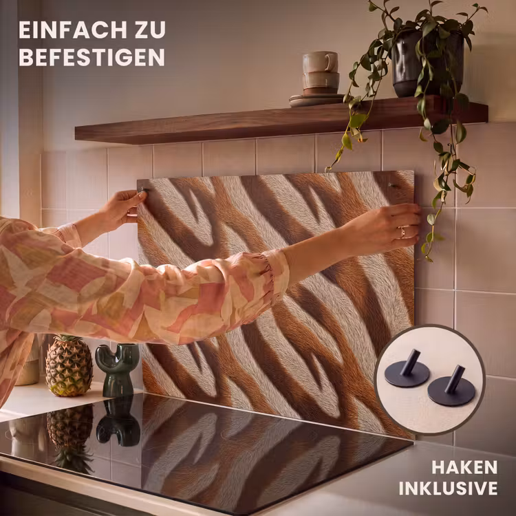 2-in-1 Herdabdeckplatte & Spritzschutz - Zebra – Braun – Muster - Zebra - Bruin - Patroon Inductie beschemer met haakjes klein 777