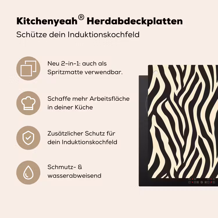 Zebra - Print - Klassiek - Zwart Inductie beschemer met haakjes klein 777 -ky-usp-de