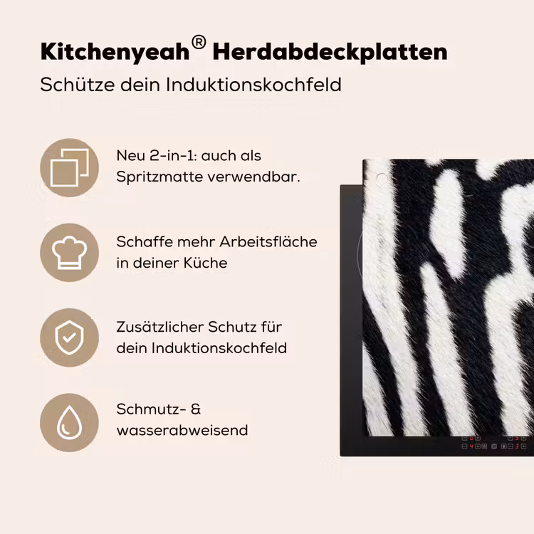 Zebra - Vacht - Klassiek - Zwart - Wit Inductie beschemer met haakjes klein -ky-usp-de