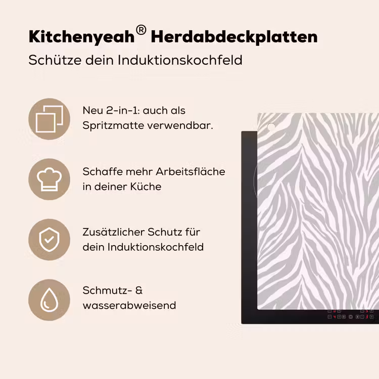 Zebra - Motief - Grijs Inductie beschemer met haakjes klein 777 -ky-usp-de