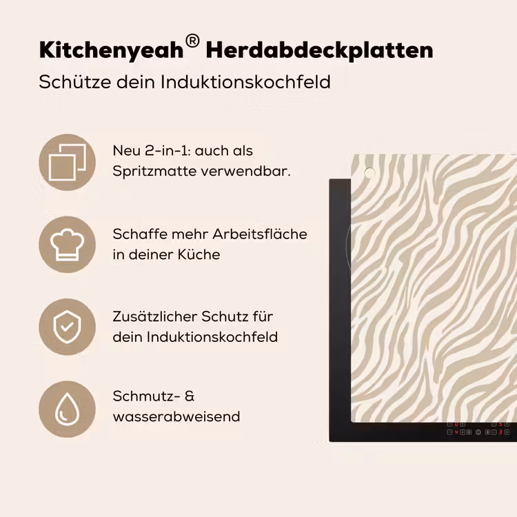 Zebra - Patroon - Beige Inductie beschemer met haakjes klein 777 -ky-usp-de
