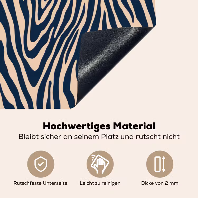 Zebra - Patroon - Blauw - Beige Inductie beschemer met haakjes klein 777 -ky-onderkant-de