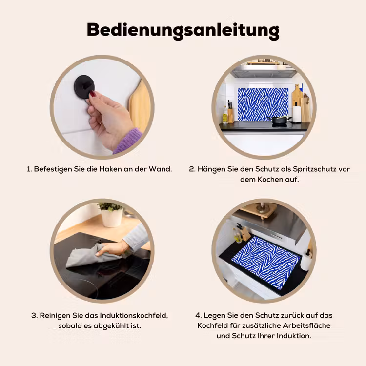 Zebra - Patroon - Kobalt - Blauw Inductie beschemer met haakjes klein 777 -ky-gebruik-de