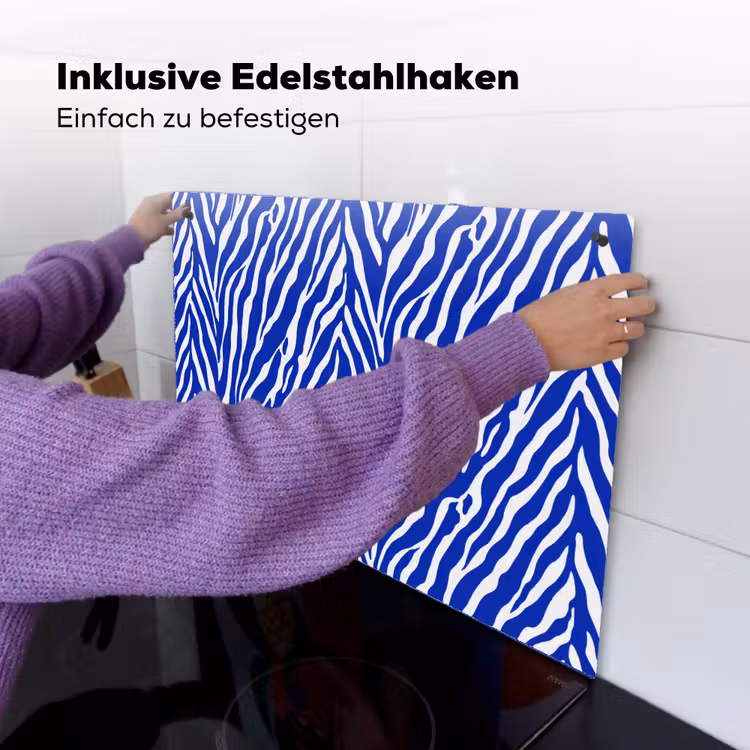 Zebra - Patroon - Kobalt - Blauw Inductie beschemer met haakjes klein 777 -ky-ophangen-de