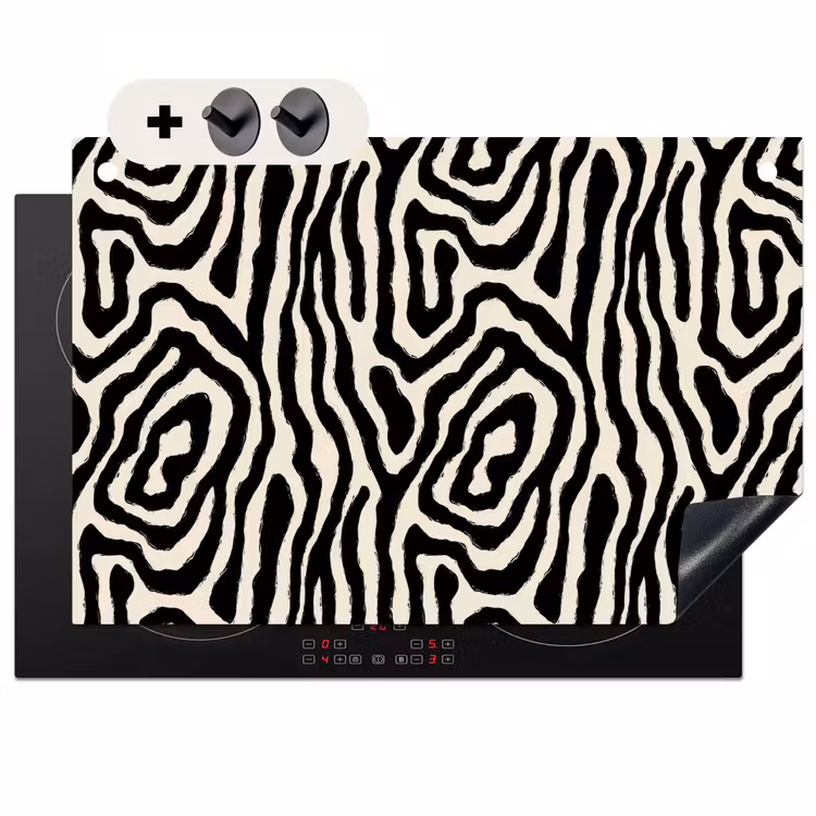 2-in-1 Herdabdeckplatte & Spritzschutz - Zebra – Schwarz – Abstrakt - Zebra - Zwart - Abstract Inductie beschemer met haakjes klein 777