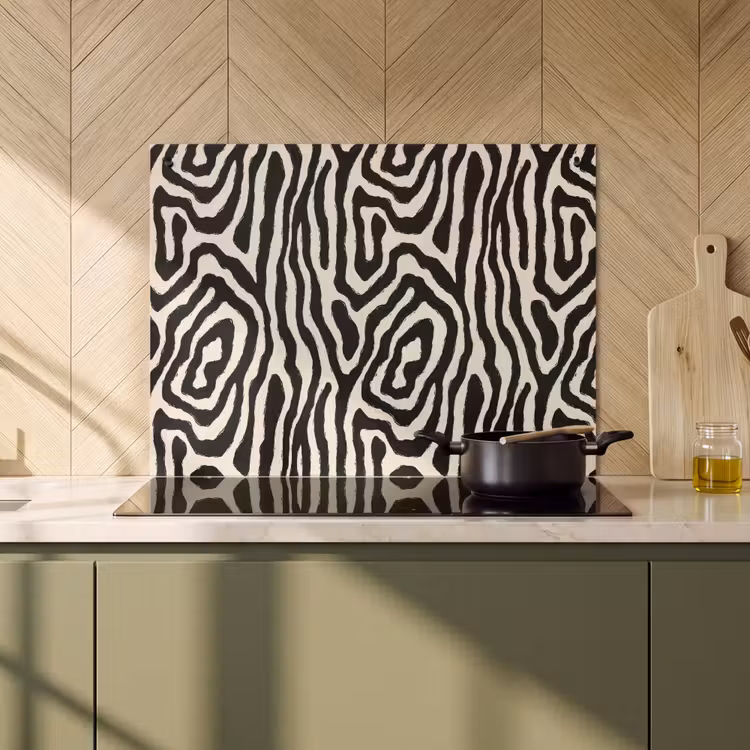 2-in-1 Herdabdeckplatte & Spritzschutz - Zebra – Schwarz – Abstrakt - Zebra - Zwart - Abstract Inductie beschemer met haakjes klein 777