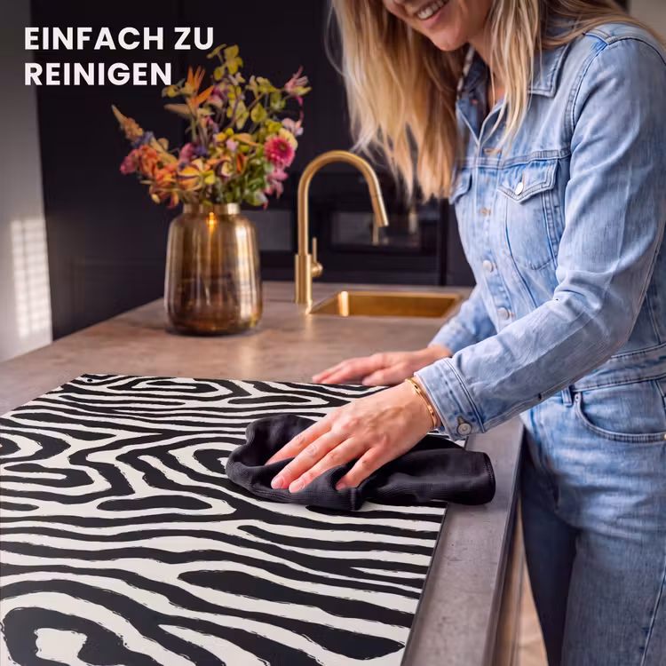 2-in-1 Herdabdeckplatte & Spritzschutz - Zebra – Schwarz – Abstrakt - Zebra - Zwart - Abstract Inductie beschemer met haakjes klein 777