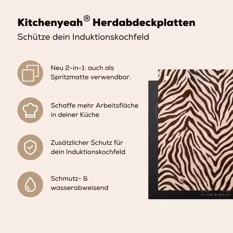 Zebra - Strepen - Bruin Inductie beschemer met haakjes klein -ky-usp-de