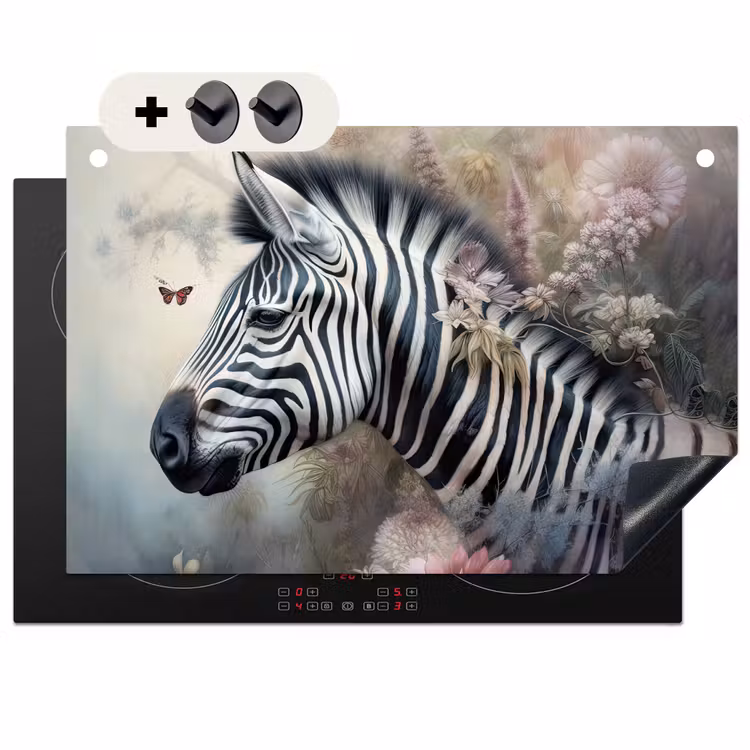 2-in-1 Herdabdeckplatte & Spritzschutz - Zebra - Wilde Tiere - Schmetterling - Blumen — 1