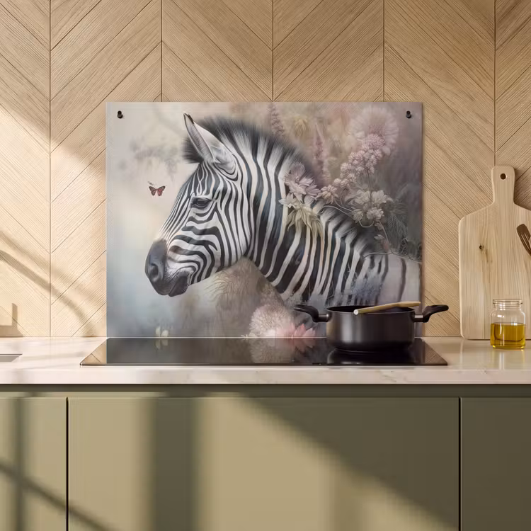 2-in-1 Herdabdeckplatte & Spritzschutz - Zebra - Wilde Tiere - Schmetterling - Blumen — 3