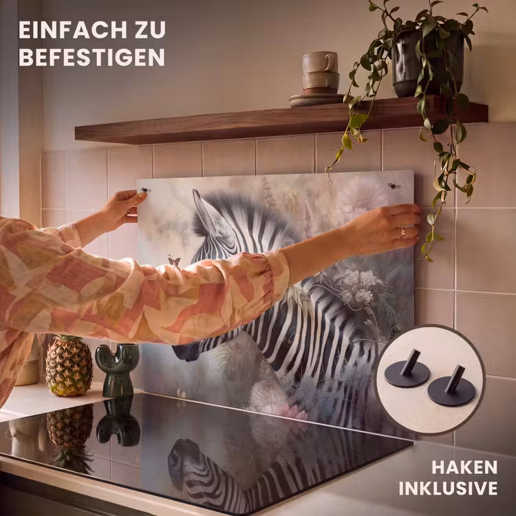 2-in-1 Herdabdeckplatte & Spritzschutz - Zebra - Wilde Tiere - Schmetterling - Blumen — 7