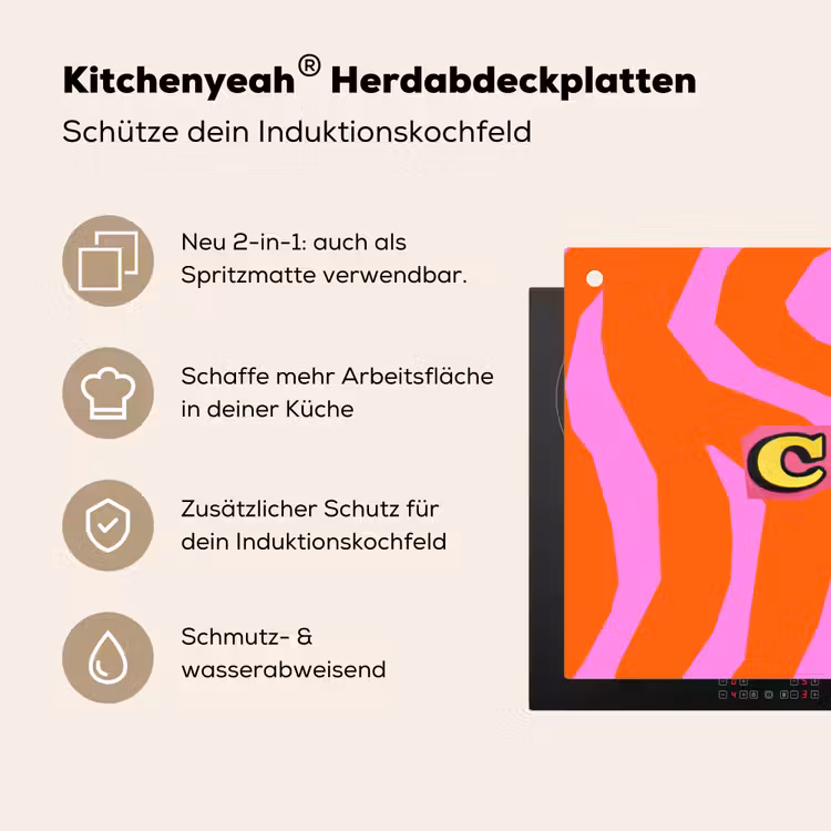 Zebraprint - Grafisch - COOL - Oranje Inductie beschemer met haakjes klein -ky-usp-de